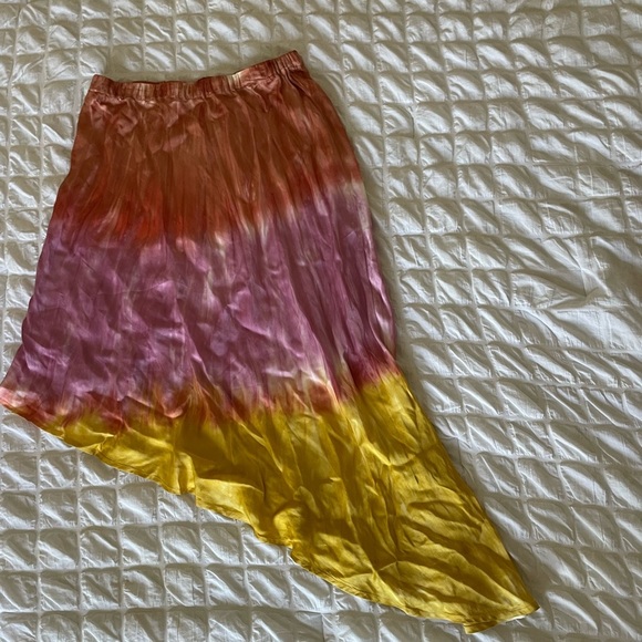 Young fabulous and broke tye dye satin asymmetrical ombré midi skirt - Picture 1 of 6